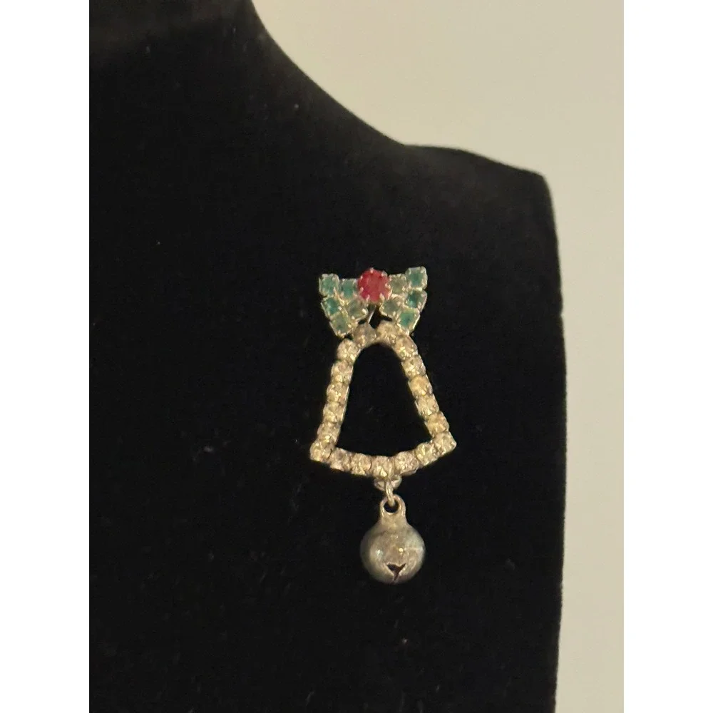 Christmas Bell Brooch Rhinestone Bow Jingle Bell Charm‎ Holiday Pin